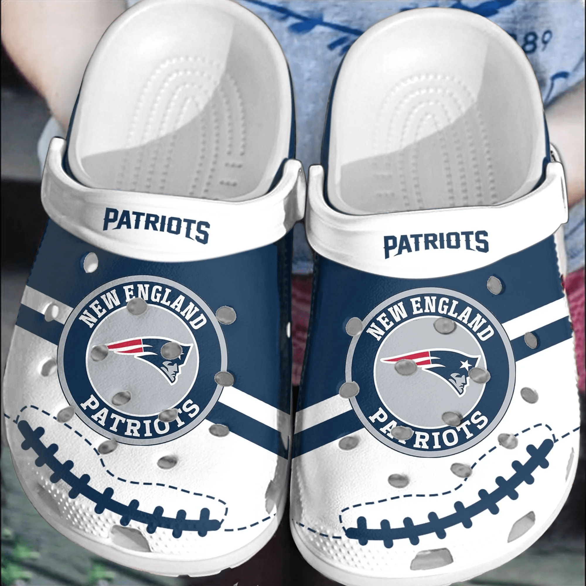 NFL Patriots Football Crocs Crocband Shoes Comfortable Clogs For Men Women