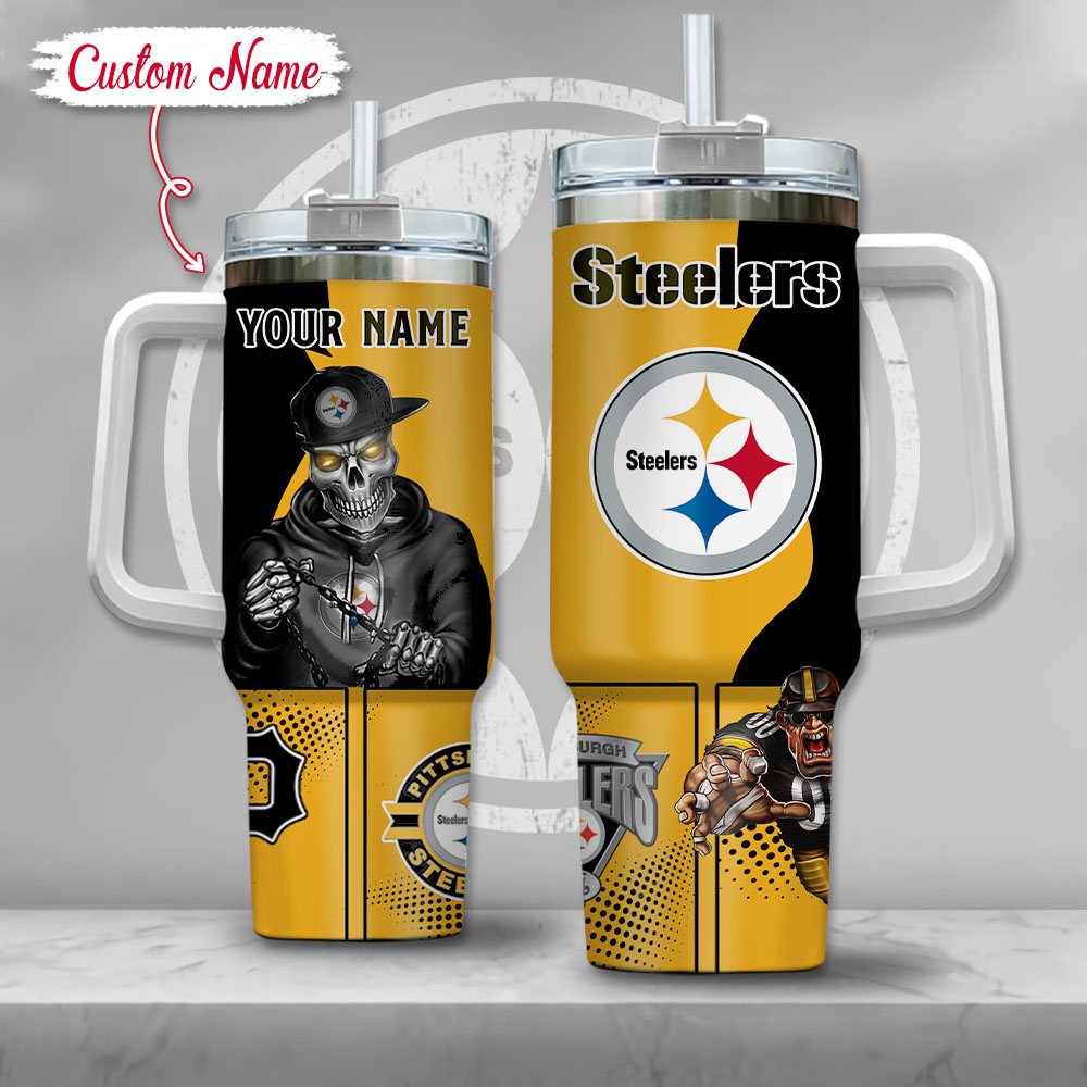 NFL Pittsburgh Steelers Gangster Skeleton Custom Stanley Cup 40 oz 30 oz Tumbler With HandleTVC2301125