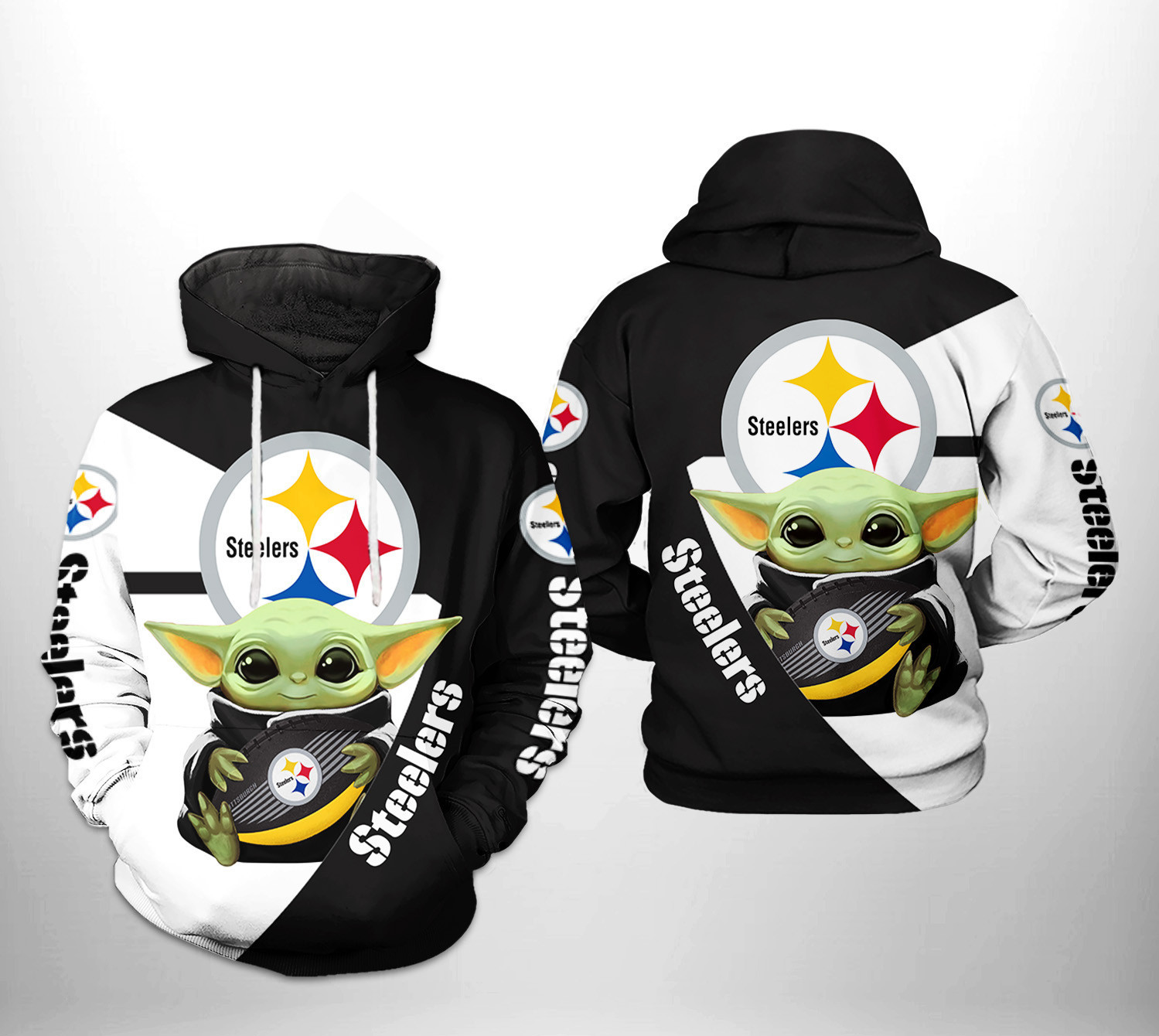 NFL Pittsburgh Steelers NFL Baby Yoda Team 3D All Over Print Hoodie, Zip Hoodie