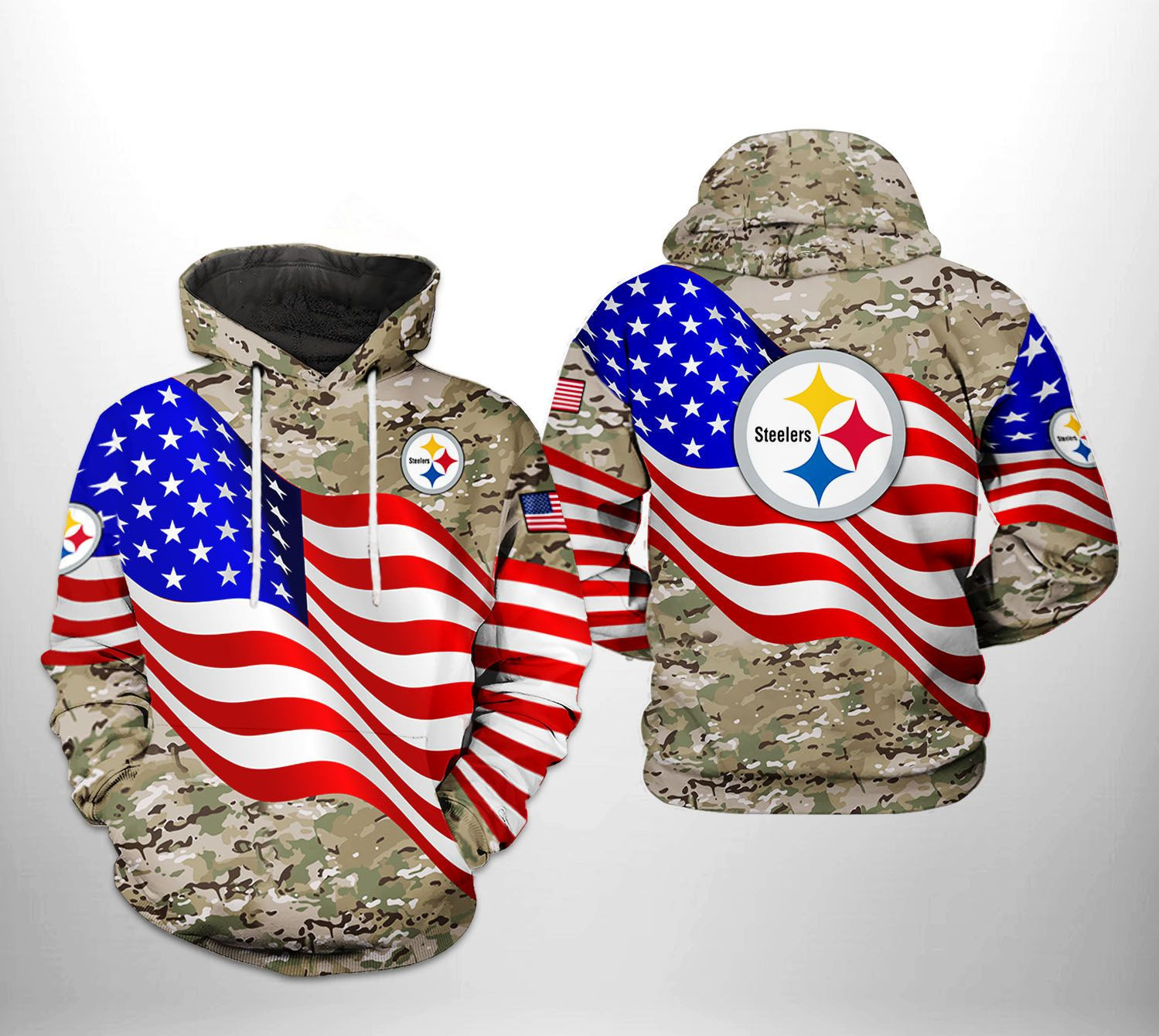 NFL Pittsburgh Steelers NFL US Flag Camo Veteran Team 3D All Over Print Hoodie, Zip Hoodie