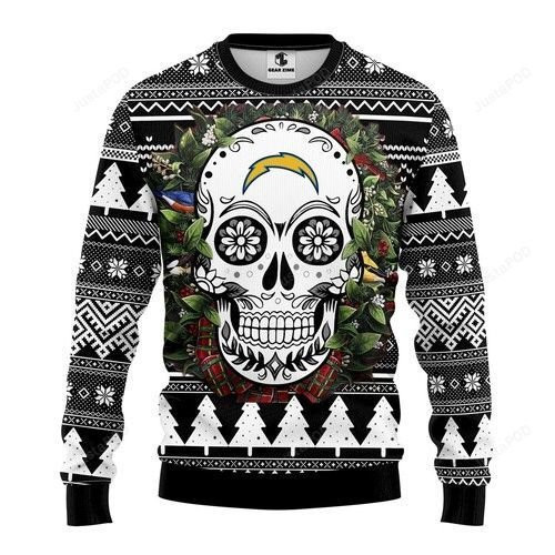Nfl San Diego Chargers Skull Flower Ugly Christmas Sweater Adult 3D Funny Matching for family