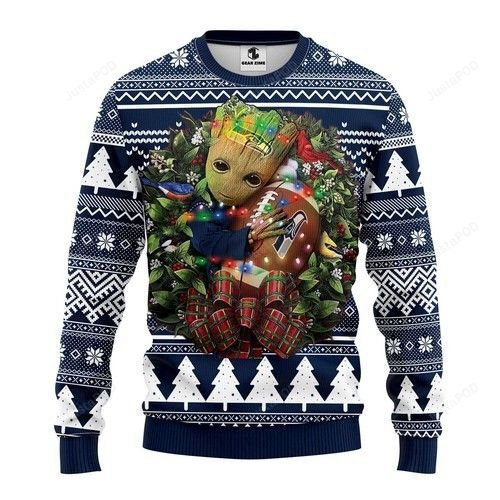 Nfl Seattle Seahawks Groot Hug Ugly Christmas Sweater Adult 3D Funny Matching for family