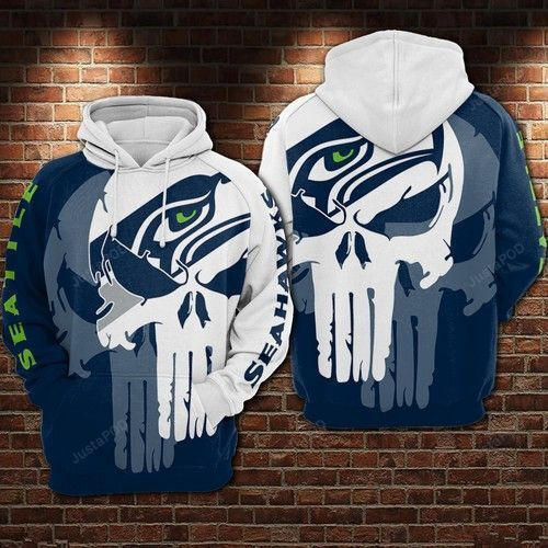 NFL Seattle Seahawks Nfl Football Punisher Skull 3D All Over Print Hoodie, Zip Hoodie