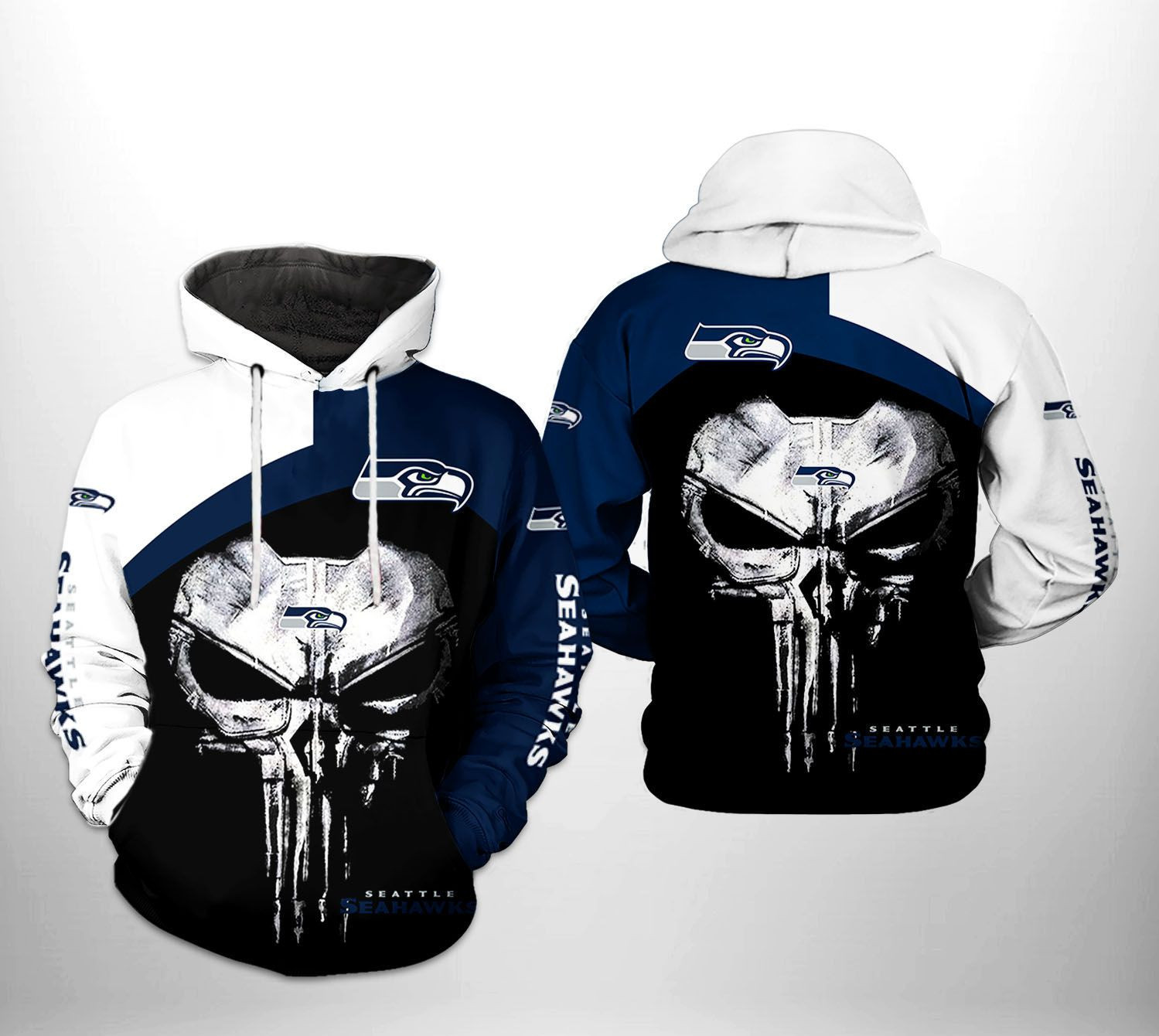 NFL Seattle Seahawks NFL Skull Punisher Team 3D All Over Print Hoodie, Zip Hoodie