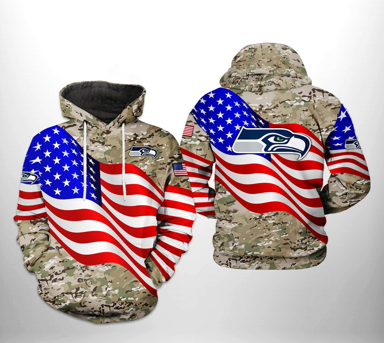 NFL Seattle Seahawks NFL US Flag Camo Veteran Team 3D All Over Print Hoodie, Zip Hoodie