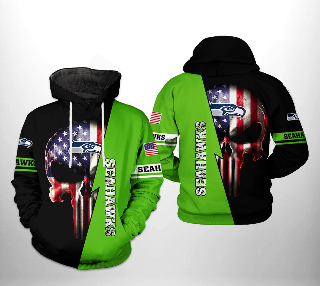 NFL Seattle Seahawks NFL US Flag Skull Team 3D All Over Print Hoodie, Zip Hoodie