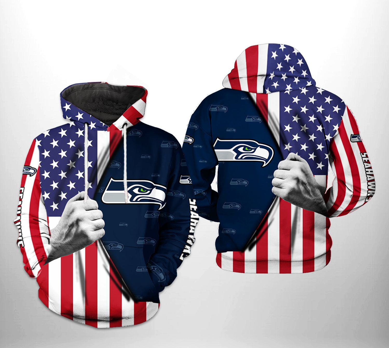 NFL Seattle Seahawks NFL US Flag Team 3D All Over Print Hoodie, Zip Hoodie