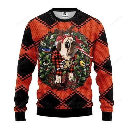 Nhl Anaheim Ducks Pug Dog Ugly Christmas Sweater Adult 3D Funny Matching for family