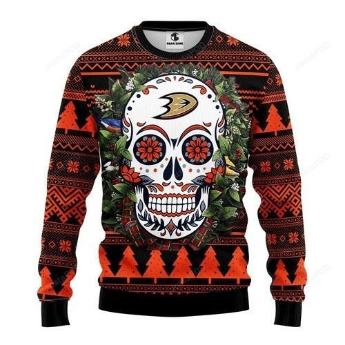Nhl Anaheim Ducks Skull Flower Ugly Christmas Sweater Adult 3D Funny Matching for family