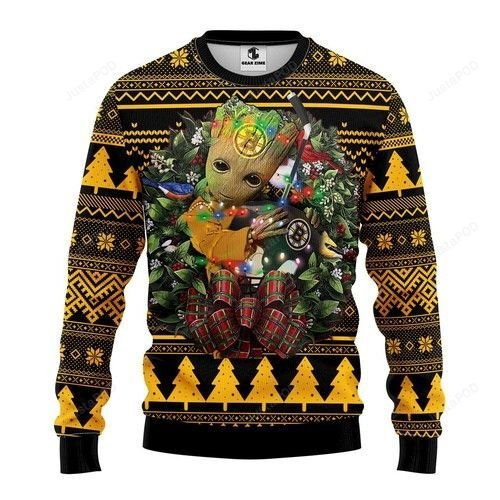 Nhl Boston Bruins Groot Hug Ugly Christmas Sweater Adult 3D Funny Matching for family