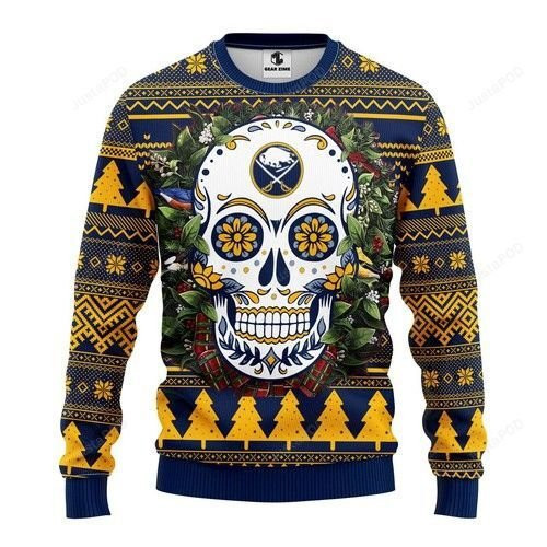 Nhl Buffalo Sabres Skull Flower Ugly Christmas Sweater Adult 3D Funny Matching for family