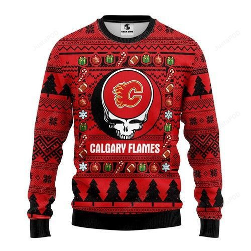 Nhl Calgary Flames Grateful Dead Ugly Christmas Sweater Adult 3D Funny Matching for family