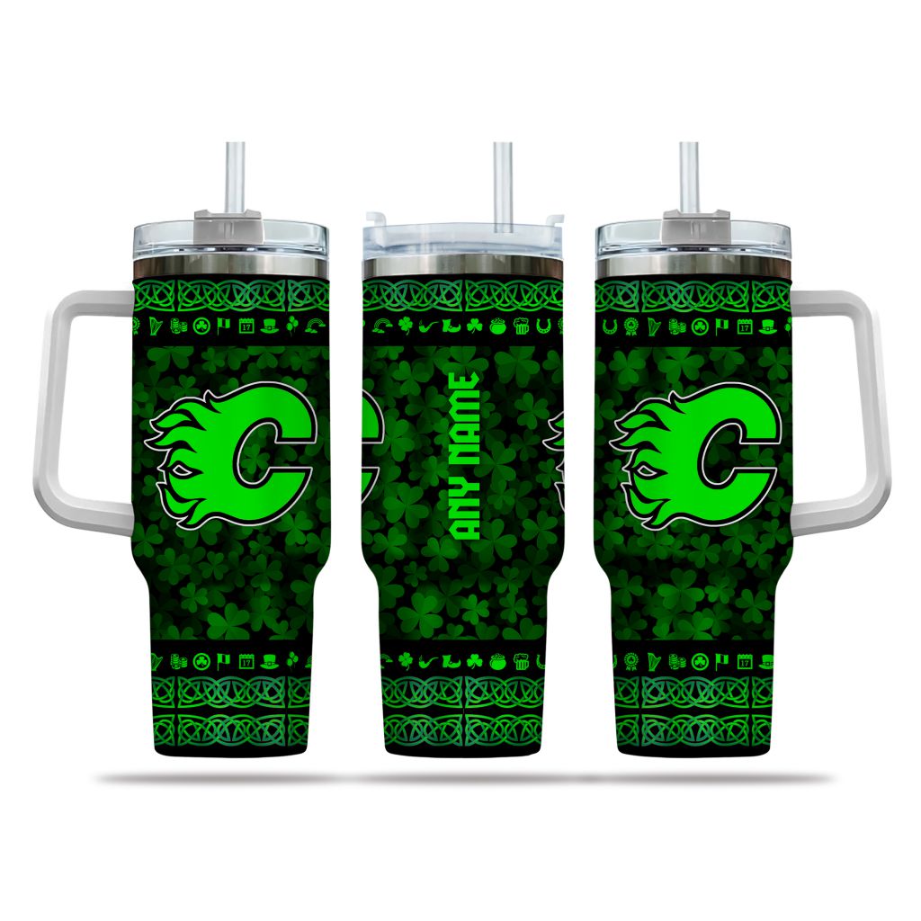 NHL Calgary Flames Happy St. Patrickâ€™s Day Custom Stanley Cup 40 oz 30 oz Tumbler With HandleTVC2301162