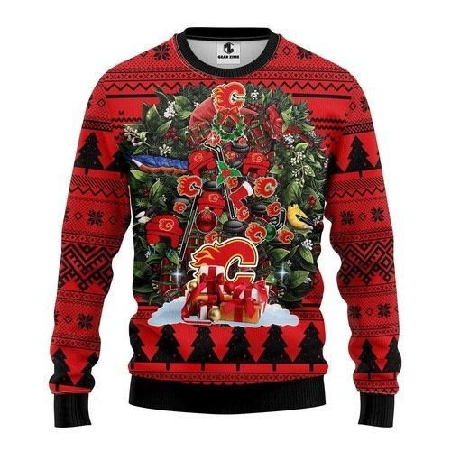Nhl Calgary Flames Tree Christmas Ugly Christmas Sweater Adult 3D Funny Matching for family