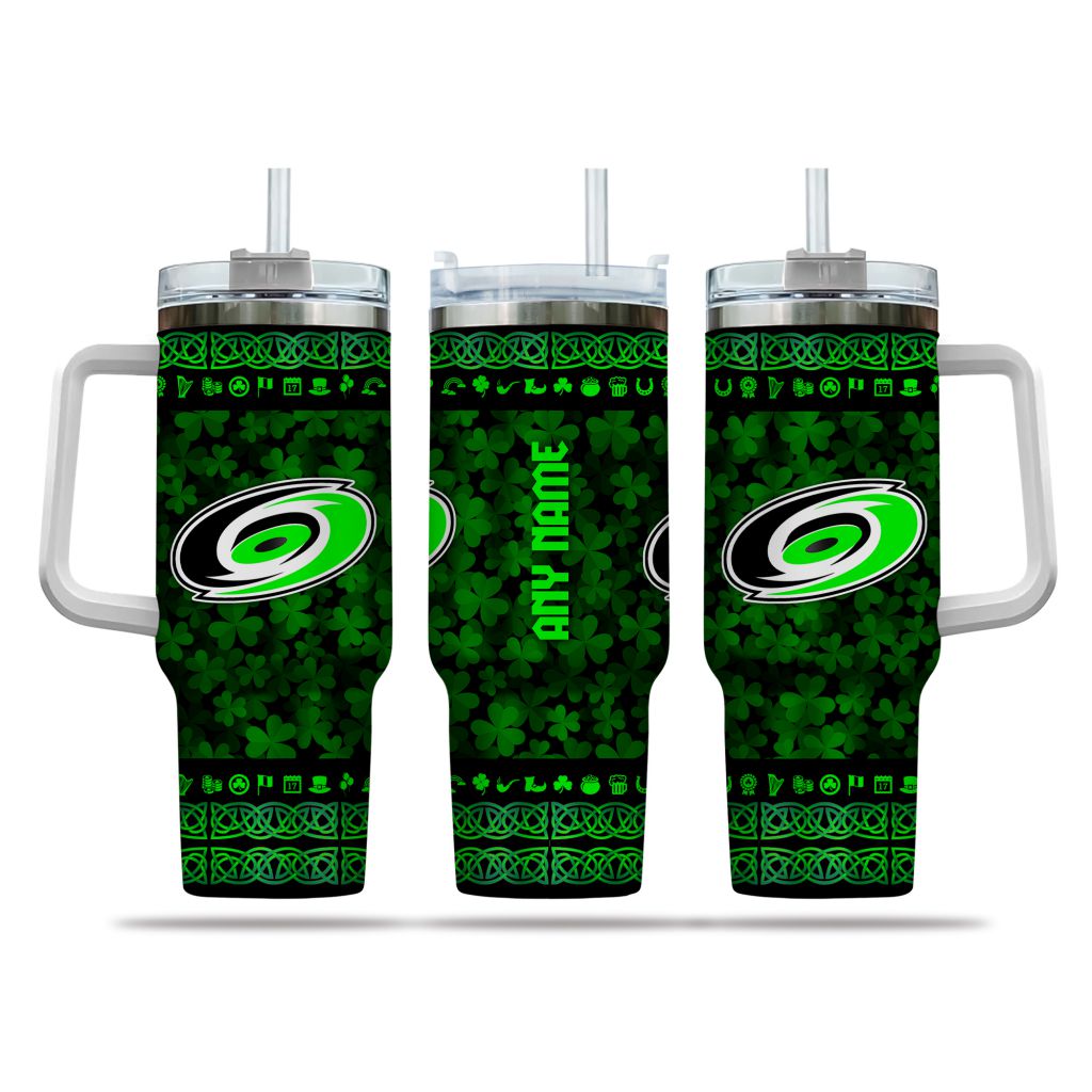 NHL Carolina Hurricanes Happy St. Patrickâ€™s Day Custom Stanley Cup 40 oz 30 oz Tumbler With HandleTVC2301163