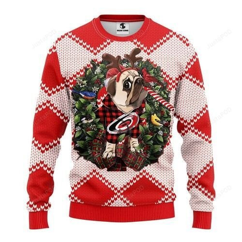 Nhl Carolina Hurricanes Pug Dog Ugly Christmas Sweater Adult 3D Funny Matching for family