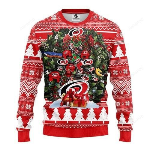 Nhl Carolina Hurricanes Tree Christmas Ugly Christmas Sweater Adult 3D Funny Matching for family