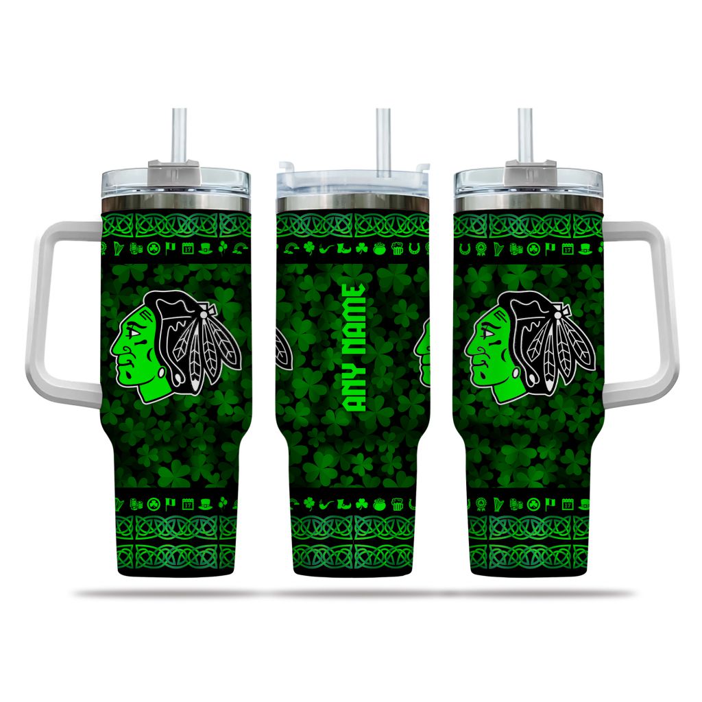 NHL Chicago Blackhawks Happy St. Patrickâ€™s Day Custom Stanley Cup 40 oz 30 oz Tumbler With HandleTVC2301163
