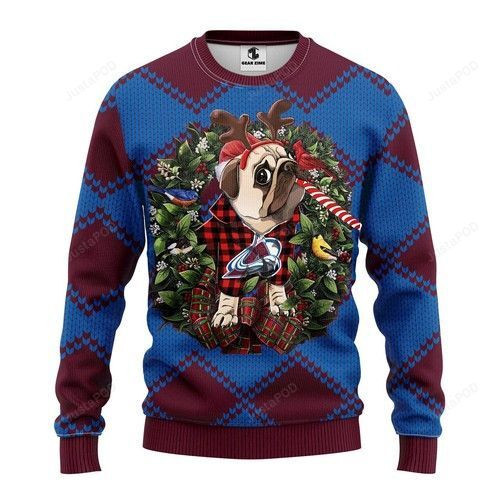 Nhl Colorado Avalanche Pug Dog Ugly Christmas Sweater Adult 3D Funny Matching for family