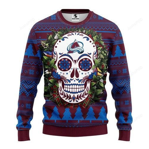 Nhl Colorado Avalanche Skull Flower Ugly Christmas Sweater Adult 3D Funny Matching for family