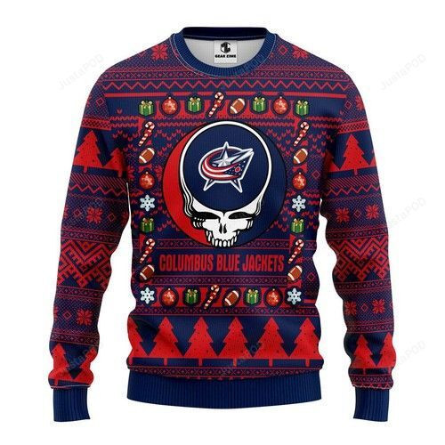 Nhl Columbus Blue Jackets Grateful Dead Ugly Christmas Sweater Adult 3D Funny Matching for family