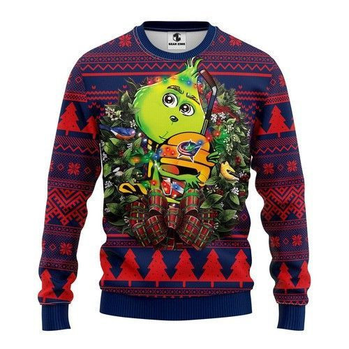 Nhl Columbus Blue Jackets Grinch Hug Ugly Christmas Sweater Adult 3D Funny Matching for family