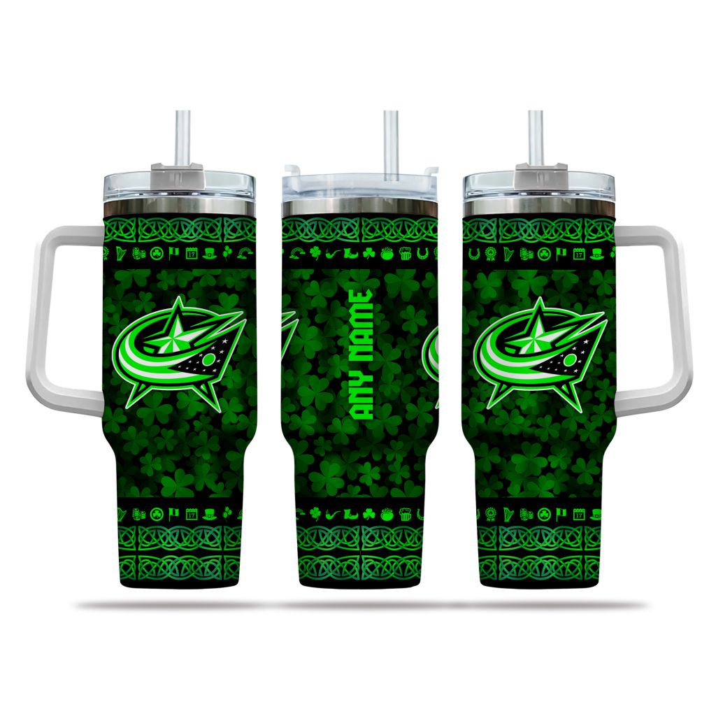 NHL Columbus Blue Jackets Happy St. Patrickâ€™s Day Custom Stanley Cup 40 oz 30 oz Tumbler With HandleTVC2301163