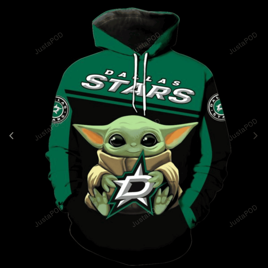 NHL Dallas Stars Baby Yoda 3D All Over Print Hoodie, Zip Hoodie