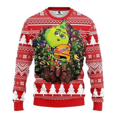 Nhl Detroit Red Wings Grinch Hug Ugly Christmas Sweater Adult 3D Funny Matching for family