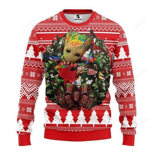 Nhl Detroit Red Wings Groot Hug Ugly Christmas Sweater Adult 3D Funny Matching for family