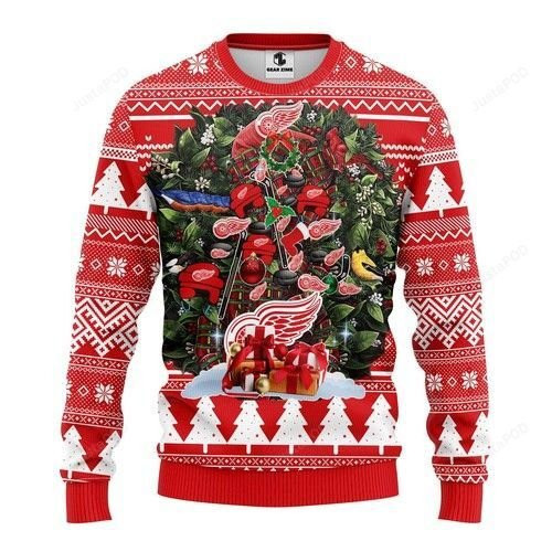 Nhl Detroit Red Wings Tree Christmas Ugly Christmas Sweater Adult 3D Funny Matching for family