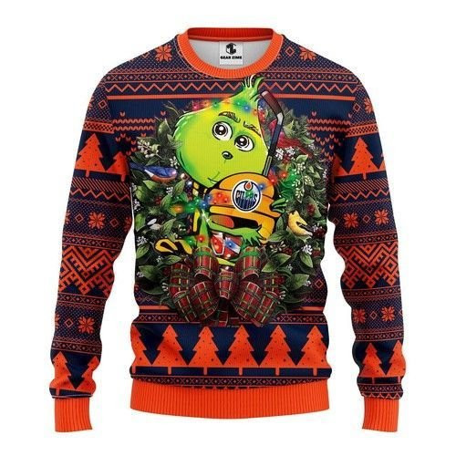 Nhl Edmonton Oilers Grinch Hug Ugly Christmas Sweater Adult 3D Funny Matching for family