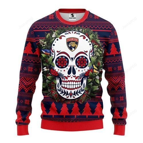 Nhl Florida Panthers Skull Flower Ugly Christmas Sweater Adult 3D Funny Matching for family