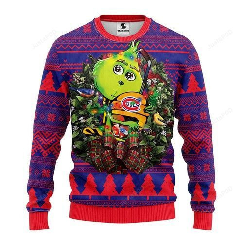 Nhl Montreal Canadiens Grinch Hug Ugly Christmas Sweater Adult 3D Funny Matching for family