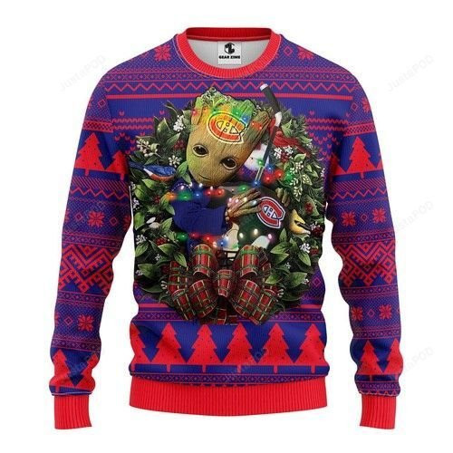 Nhl Montreal Canadiens Groot Hug Ugly Christmas Sweater Adult 3D Funny Matching for family