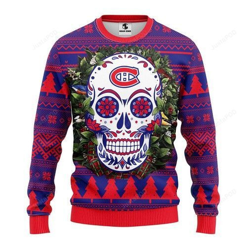 Nhl Montreal Canadiens Skull Flower Ugly Christmas Sweater Adult 3D Funny Matching for family