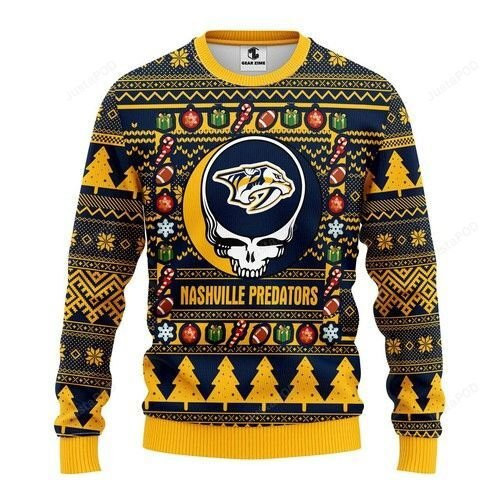 Nhl Nashville Predators Grateful Dead Ugly Christmas Sweater Adult 3D Funny Matching for family