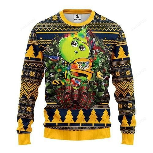Nhl Nashville Predators Grinch Hug Ugly Christmas Sweater Adult 3D Funny Matching for family