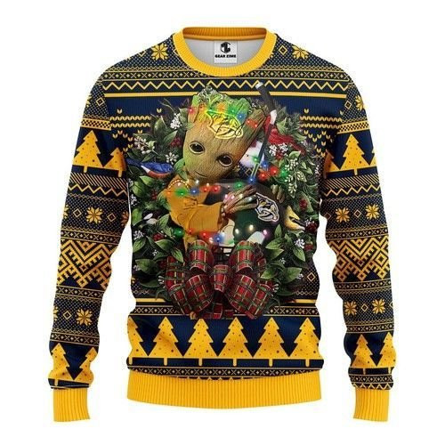 Nhl Nashville Predators Groot Hug Ugly Christmas Sweater Adult 3D Funny Matching for family