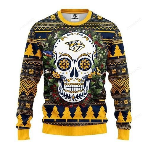 Nhl Nashville Predators Skull Ugly Christmas Sweater Adult 3D Funny Matching for family