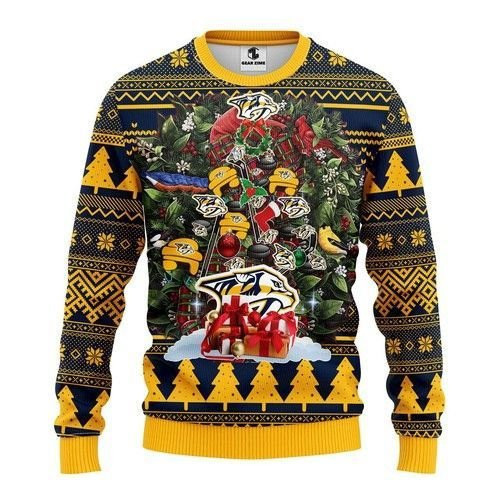 Nhl Nashville Predators Tree Christmas Ugly Christmas Sweater Adult 3D Funny Matching for family