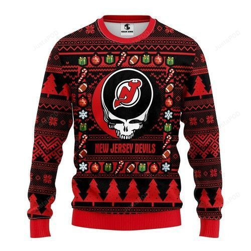 Nhl New Jersey Devils Grateful Dead Ugly Christmas Sweater Adult 3D Funny Matching for family