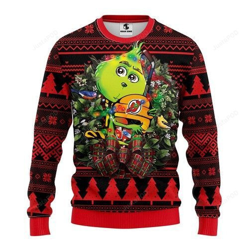 Nhl New Jersey Devils Grinch Hug Ugly Christmas Sweater Adult 3D Funny Matching for family