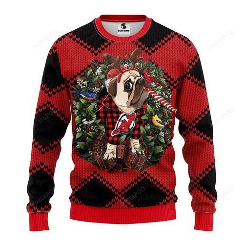 Nhl New Jersey Devils Pug Dog Ugly Christmas Sweater Adult 3D Funny Matching for family