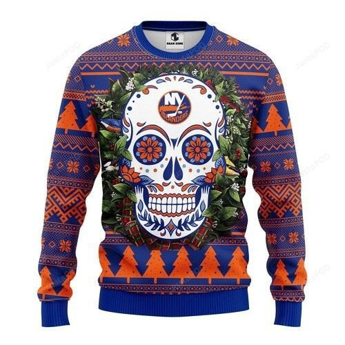 Nhl New York Islanders Skull Ugly Christmas Sweater Adult 3D Funny Matching for family