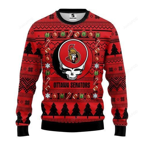 Nhl Ottawa Senators Grateful Dead Ugly Christmas Sweater Adult 3D Funny Matching for family