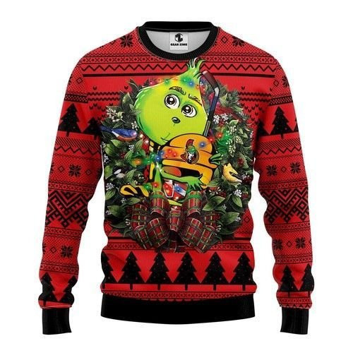 Nhl Ottawa Senators Grinch Hug Ugly Christmas Sweater Adult 3D Funny Matching for family