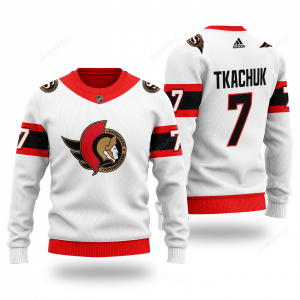 Nhl Ottawa Senators Tkachuk 7 White Ugly Christmas Sweater Adult 3D Funny Matching for family