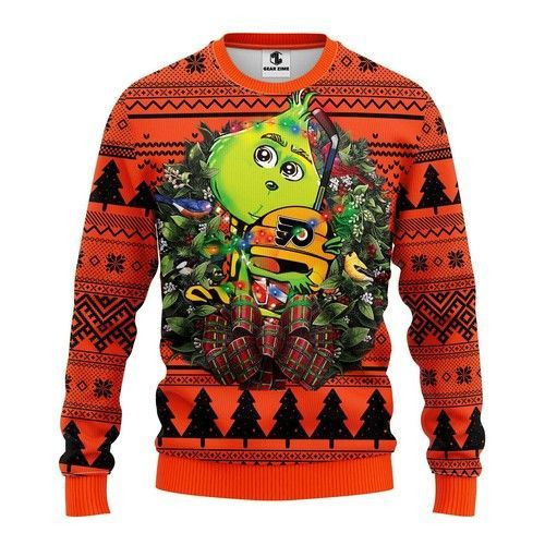 Nhl Philadelphia Flyers Grinch Hug Ugly Christmas Sweater Adult 3D Funny Matching for family