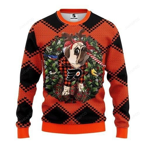 Nhl Philadelphia Flyers Pug Dog Ugly Christmas Sweater Adult 3D Funny Matching for family
